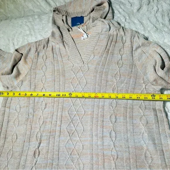 Market & Spruce Size 3X Casual Preppy Tan Neutral Cable Knit Hooded Sweater - Picture 5 of 11